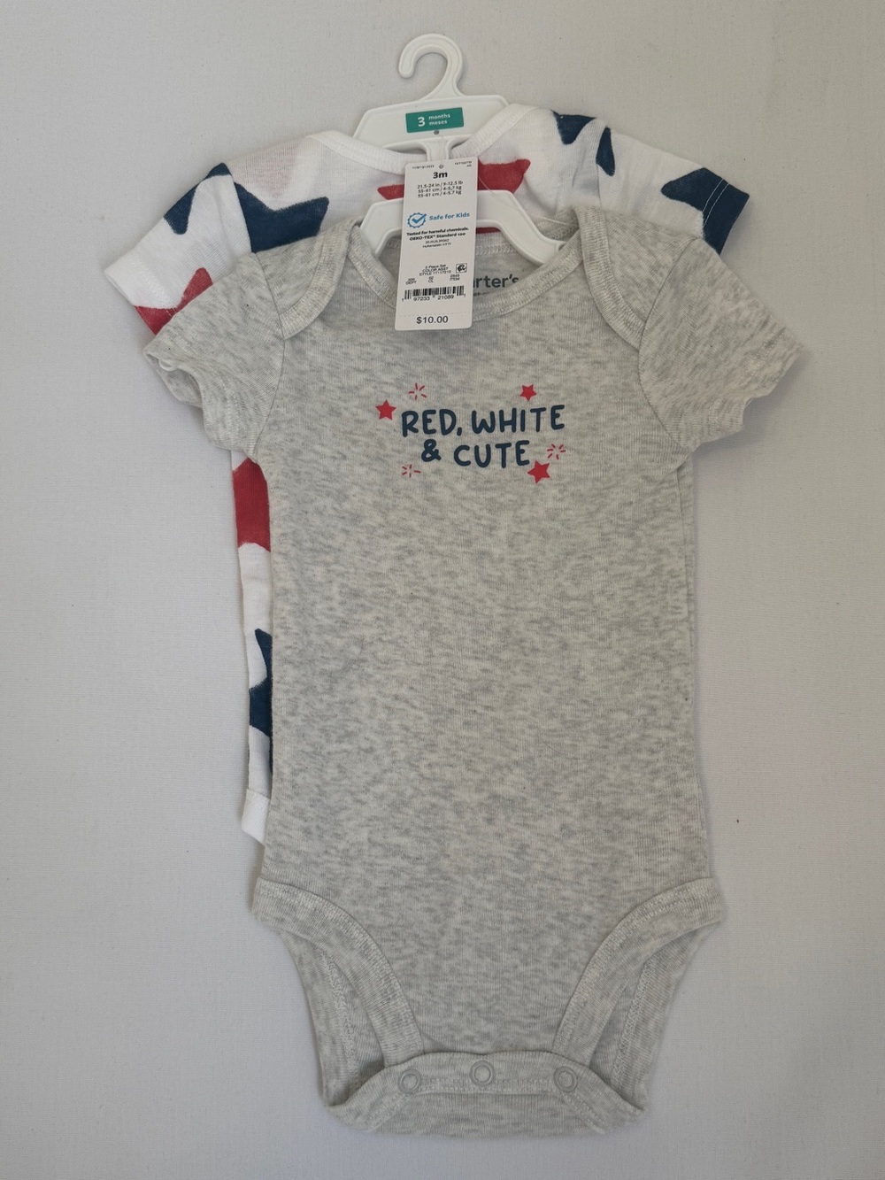 Carter’s Baby 2 Pc Bodysuit Set 3M Red White Blue Stars NWT